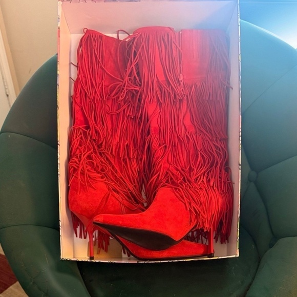 jeffrey campbell red fringe boots - Picture 1 of 3
